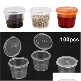 Storage Bottles Jars Wholesale 100Pcs Disposable Clear Plastic Sauce Pot 30Ml Chutney Cups Slime Container Box With Lids Kitchen O Dhrqu
