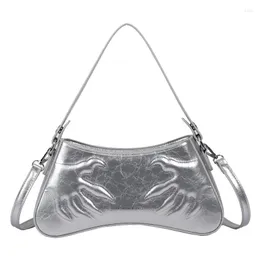 Kvällspåsar Silver Underarm Staffformade väskhandväskor för kvinnor Designer Luxury 2023 Trend Shoule Pu Leather Hobos Crossbody