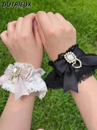 Strand Japanese Lolita Sytle Women Accessories Sweet Lace Love Heart Bow Tie Rhinestone Oversleeves Brace Bracelet