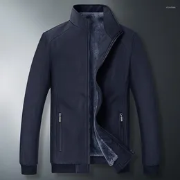 Herrjackor browon varumärkesjacka för män mode stativ krage affär casual kläder man 2023 fast färg fleece varm vinter