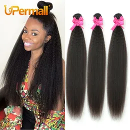 Koronkowe peruki Upermall Soft Kinky proste ludzkie wiązki włosów 1 3 4 Yaki oferty 8 30 cali 100 Brazylijski splot remy dla kobiet naturalny kolor 10a 230920