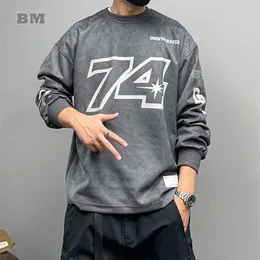 Męskie bluzy bluzy amerykańskie listu streetwearu druk zamszowy bluza mężczyzn ubranie moda hip -hop crewneck pullovers koreańskie luźne bluzki męskie 230921