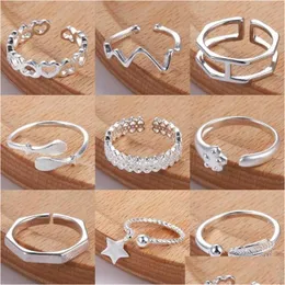 Cluster Rings Sier Toe For Women Knuckle Finger Ring Adjustable Bague Femme Anillos Mujer Bohemia Beach Foot Accesories Retro Jewelry Dhtij
