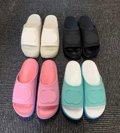 Platform slideshow designer sandals and mutual locklock beach slippers rubber slide retro summer old macaron color box size 35443982672