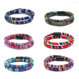 Charme pulseiras boêmio estilo étnico artesanal tecido ímã pulseira pulseira para mulheres sorte colorida mão corda moda jóias presente