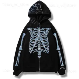 Herrtröjor tröjor rhinestone glitter skalle y2k gotisk zip upp hoodie punk överdimensionerade harajuku hip hop streetwear grunge mode tröja kläder t230921