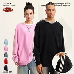 Homens camisetas Zodf retro homens 285gsm raglan manga algodão camiseta unisex oversized lavado longo o pescoço para o outono hy0669