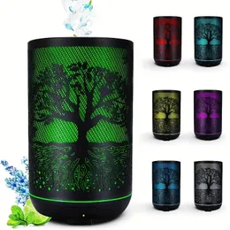 1pc 300ml/10.14oz 7 colors Stylish Metal Essential Oil Diffuser with Ultrasonic Cool Mist Humidifier, Aromatherapy, LED Mood Light