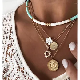 Pendant Necklaces Vintage Soft Pottery Choker Layered Necklace Bohemian Flower Coin Women Aesthetic Gift 2023 Collares