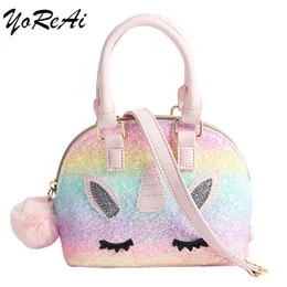 Evening Bags YoReAi Cartoon Bag Designer Handbags High Quality Purses Handbag Luxury Unicorn Rainbow Sequins Shoulder Diagonal 230921