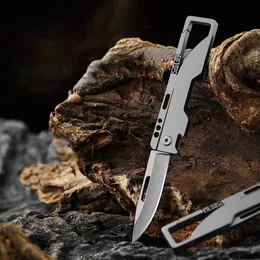 Titanium alloy keychain with folding knife Mini portable open express open box EDC multi-functional fruit knife