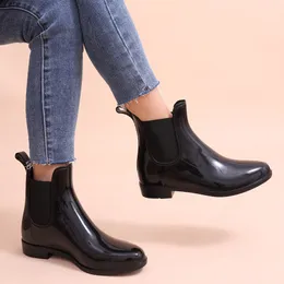 Buty Shevalues ​​kobiety Chelsea Rain Boots błyszczące kostki Wodoodporne górne palce elastyczne opaski niska moda bez poślizgu damskie buty 230920