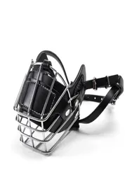 Black Large Medium Dog Muzzle Metal Wire Basket Leather Antibite Masks Mouth Cover Bark Chew Muzzle Pet Breathable Safety Mask 2012235144