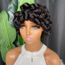 Malaysian Natural Black Raw Human Hair Loose Wave Pixie Cut Wig Adjustable Peruvian Indian Malaysian Hair Wig