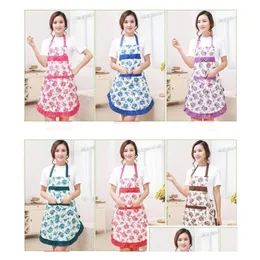 aprons printed apron with pockets waterproof floral bib kitchen soil release bowknot home textiles breech cloth sn1188 drop delivery dh3pj