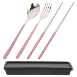 Dinnerware Sets Fork Spoon Chopsticks Set Reusable Silverware Lunch Forks Spoons Camping Flatware Case Portable Utensils Plastic