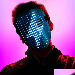 Party Masks 50 Patterns Led Light Up Mask Gesture Control Face Changing Cosplay Accessories For Dj Halloween Masquerade Costume Drop Dhxtq