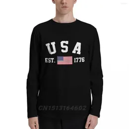 Camisas masculinas Algodão Bandeira dos EUA AMÉRICA com EST. Ano Manga Longa Outono Homens Mulheres Roupas Unissex LS Camiseta Tops Tees