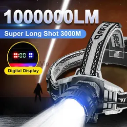 Head Lamps 1000000lm Mycket kraftfull strålkastare 800W LED -uppladdningsbar USB Head Falllight Super Bright Long Shot Zoom -strålkastare HKD230922