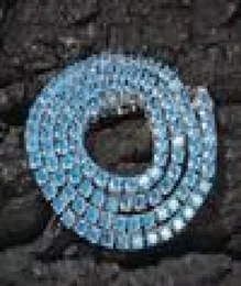 16 18 20 pouces 4mm glacé chaînes collier pour hommes femmes designer de luxe bleu bling diamant collier or argent chaîne de tennis je2781331