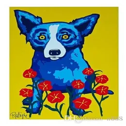 6F George Rodrigue Blue Dog Spring이 여기에 있습니다. 고산 고품질 수제 HD 인쇄 유화 홈 장식 벽 예술 캔버스 Multi131874
