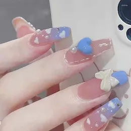 Unhas falsas manicure removível vestindo prego longo trapezoidal ponto diamante explosivo flash macio doce legal decoração arte