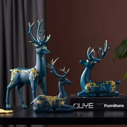 Decorative Objects Figurines Chinese Style Deer Sculpture Antlers Flowering Mini Indoor Resin Statue Modern Home Decor Bookshelf Living Room Feng Shui 230922