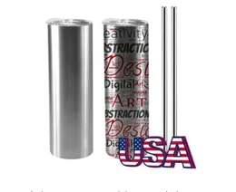 local warehouse 20oz sliver straight tumbler skinny tumblers Vacuum Insulated cup stainless steel watter bottle with lids plastic straws (25pcs/carton)