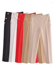 Pantaloni da donna YENKYE Donna Chic Fashion Office Wear Gamba dritta Decorazione con bottoni Pantaloni da donna vintage con cerniera a vita alta