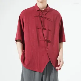 Men's Casual Shirts Cotton Linen Loose Blouse Short Sleeve Tee Shirt Summer Plus Size 5xl Chinese Style Men