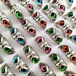 30pcs lot New Retro Cute Men and Women Charm Punk Owl Ring Vintage Multi-Color Eyes Creative Jewelry Party Gift Favor182r
