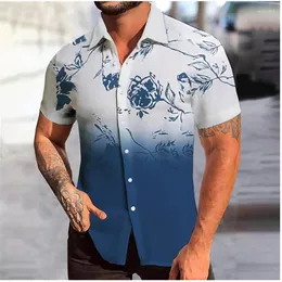 남성용 캐주얼 셔츠 고급 셔츠 여름 하와이 꽃 그라디언트 프린트 블루 스트리트 짧은 슬리브 패션 디자이너 5 색