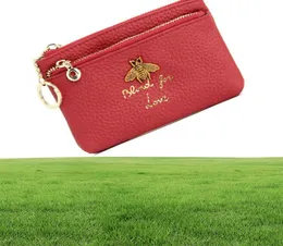 New fashion luxury designer cute lovely 3d bee cowhide genuine leather small short mini zipper woman wallet with key ring26433271122184