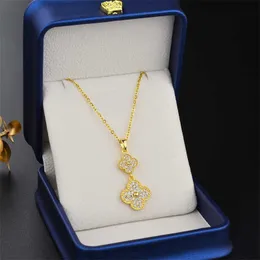 Designer necklace four-leaf Clover luxury top jewelry clover Zircon necklace female 18K real gold color preserving titanium steel necklace Jewelry gift Van Clee