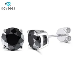Doveggs Sterling Solid 925 Silver 2CTW 6 5 mm czarne okrągłe kolczyki z diamentami Moissanite dla kobiet pchnij biżuterię do tyłu CJ192797