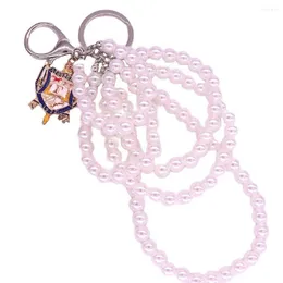 Keychains högkvalitativa lager Pearl Chains College Group Sorority Sigma Gamma Rho Shield Pendant Key Rings for Lady Bags