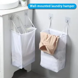 Gorąca sprzedaż montowana na ścianie tkanina łazienkowa torba z siatkiem widoczna wiszące pranie.