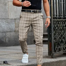 Мужские брюки 2023, мужские повседневные брюки, узкие эластичные брюки чинос, облегающие брюки в клетку, мужские