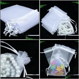 Schmuckbeutel Verpackung Display 15x20 cm 100 Stück weiße Farbe Paket Große Dstring Organza Geschenktüten für Weddin Drop Delivery Party Ev Dho9N