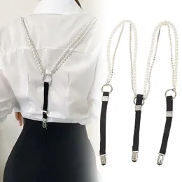 Suspenders 3 Clips Pearl Rhinestone Chain Suspenders Belt for Women Elastic Trousers Pants Tights Strap Garter Adjustable Suspender Belts 230921