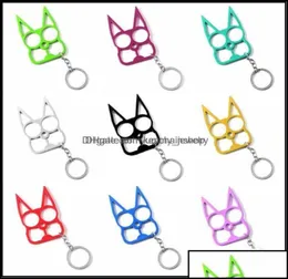 Keychains Fashion Accessories Cat Ear Mtifunction Finger Metal Keyring Gold Black Key Chain Outdoor Wrench Ring Self Defense Keych7654454