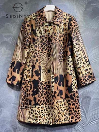 Women's Trench Coats SEQINYY Elegant Long Coat Spring Autumn Fashion Design Women Runway High Street Vintage Leopard Print Loose Top