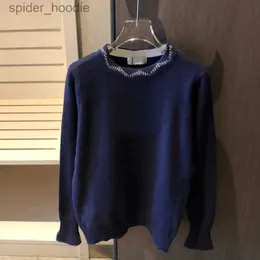 Kvinnors tröjor Fashion Petal Designer Collar Autumn Winter Women's Sweater Crew Neck varumärke Varma tröjor Vit Svart Navy Blue 3Colors 70913F L230922