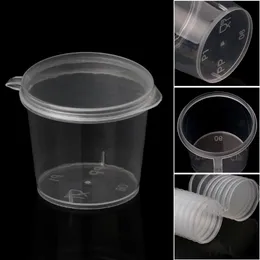 100pcs 25mlの小さなプラスチック使い捨てソースカッププラスチック製造可能ソースカップ付き食料貯蔵容器ボックスY11191855