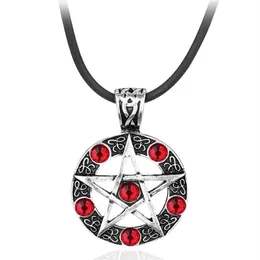 Pendanthalsband Supernatural Series Pentagram Necklace With Rope Chain Dean Winchester Star Silver Plated Red Crystal Jewelry215T