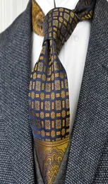 F22 Multicolor Brown Gold Yellow Navy Blue Floral Mens Ties Neckties Pocket Square 100 Silk Jacquard Woven Tie Sets1387971