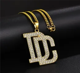 Fashion Men Women Hip Hop Letter DC Big Pendant Necklace Jewelry Full Rhinestone Design 18k Gold Plated Chains Trendy Punk Necklac8419145