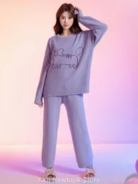 Womens Sleepwear TXii look Cat Coral Fleece Pajamas Winter Soft Halfside Crewneck Home Clothes Twopiece Set 230922