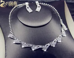 Koreanische Braut Hochzeit Zubehör Schmuck einfache versilberte Strass Halskette Ohrringe Kombination Set Kette 2 Stück5178645