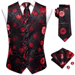 Mäns västar Hi-Tie Silk Mens Vest Tie Hanky ​​Cufflinks Set Jacquard Floral Paisley Waistcoat ärmlös jacka slips för manligt bröllopsarbete 230922